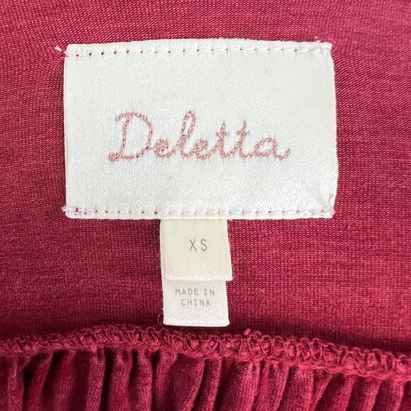 Anthropologie DELETTA Red Burgundy Sirpo Wrap Pullover Blouse Top Bell Sleeve XS - Picture 6 of 10